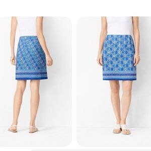 TALBOTS Petites Blue White geometric Patterns Pencil Skirt Cotton Size 12P
